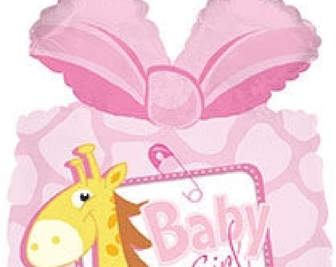 23" BABY GIRL Balloon --  Pink, , white, yellow - present- giraffe - mylar - foil