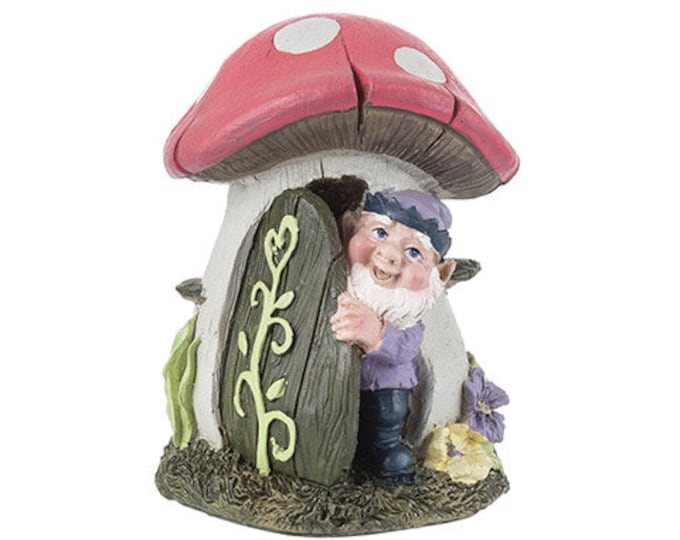 Fairy Garden House - MUSHROOM HOUSE with GNOME elf - 4.9  inches - Fairy Garden - diorama - Yard and Garden mini  - terrarium