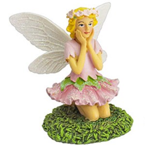 FAIRY with GLITTER WINGS - pink and green dress - 2.75 inches - Fairy Garden - diorama - Yard and Garden mini  - terrarium