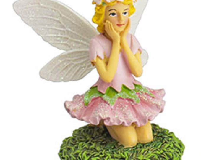 FAIRY with GLITTER WINGS - pink and green dress - 2.75 inches - Fairy Garden - diorama - Yard and Garden mini  - terrarium