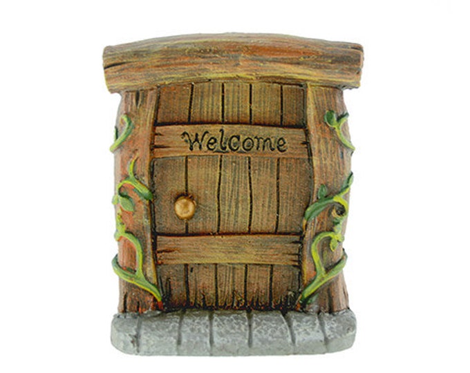 Mini FAIRY DOOR Figurine - WELCOME - vines - 3.25 inches - Fairy Garden - diorama - Yard and Garden mini  - terrarium