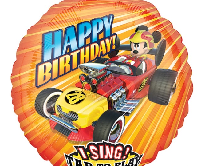 Jumbo 28" SINGING Balloon - HAPPY Birthday - MICKEY and The Roadster Racers - sings "Happy Birthday to You" - Disney -mylar - foil - Anagram