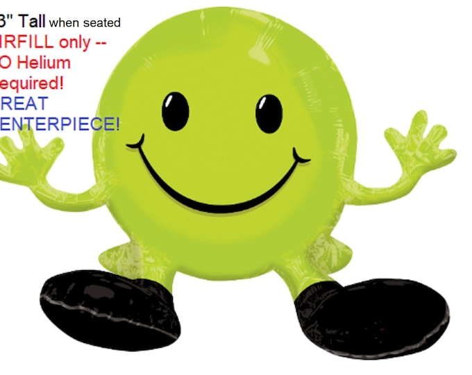Green SMILEY Face - 19" SITTING Balloon - Inflatable Happy Face - Airfill only - NO Helium Required! - Centerpiece - Table scape