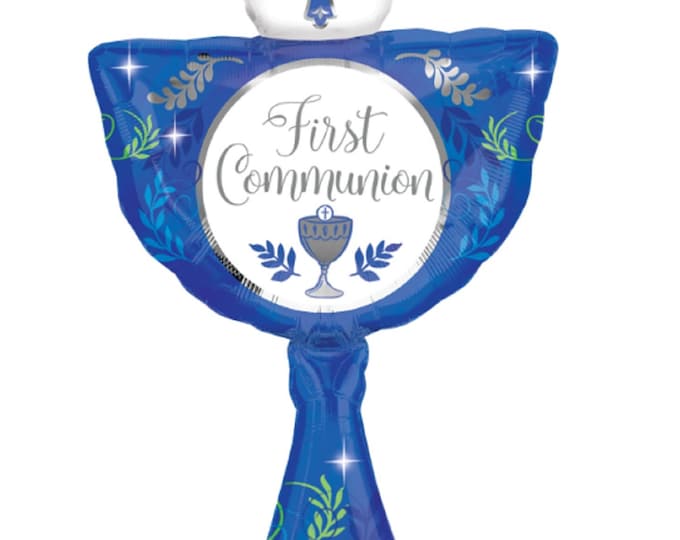 31" JUMBO First Communion BALLOON - Chalice - Blue Cup with Cross   - SUPERSHAPE - Mylar foil - by anagram