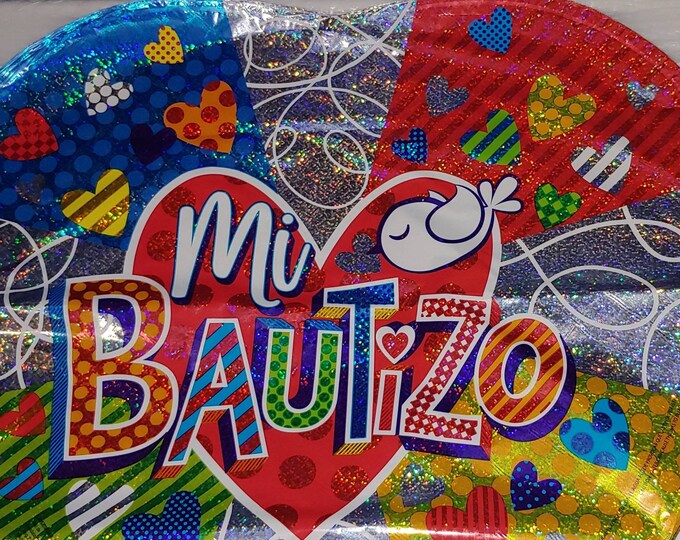 18" Mi Bautizo - SPANISH --  My Baptism - Mylar - Foil - holographic - heart-shaped balloon