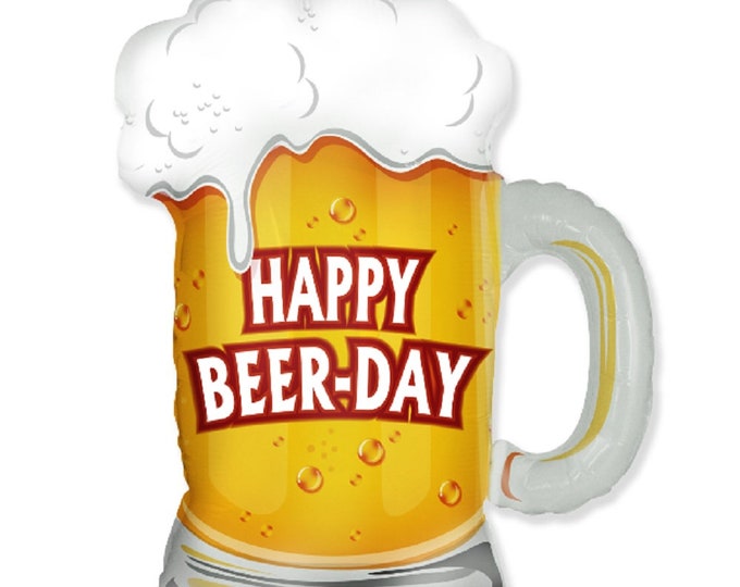 Jumbo 27" Birthday balloon -- HAPPY BEER DAY -- beer mug - mylar - foil