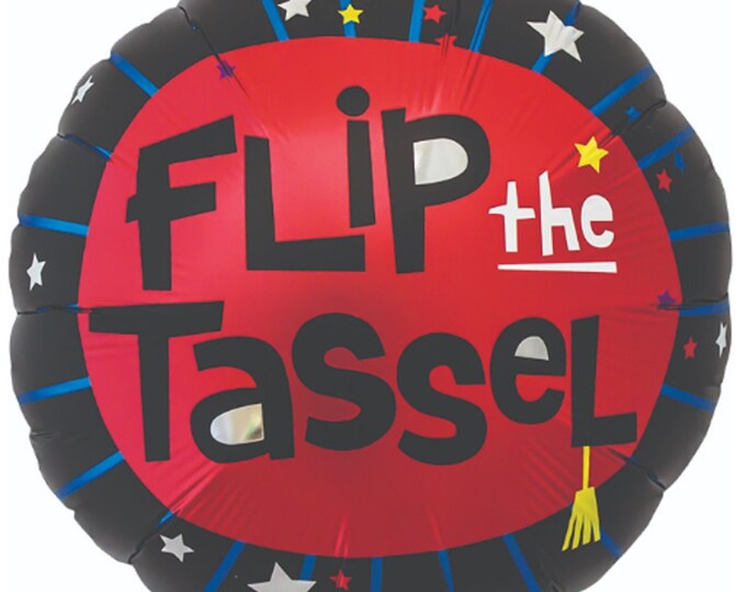18" GRADUATION Balloon - FLIP The TASSLE - Round - black and red - foil - mylar
