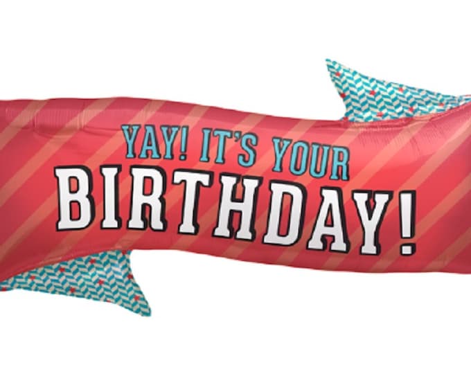 JUMBO 31" BIRTHDAY balloon -- YAY, It's your birthday - shiny red banner style balloon