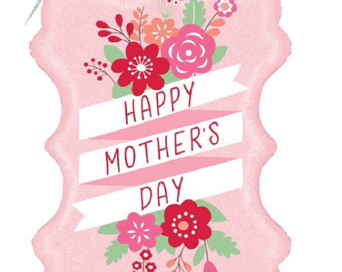 JUMBO 34" Happy MOTHER's DAY balloon -- Pink and white - glitter - holographic
