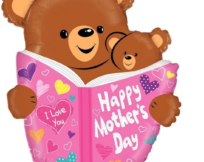 28"  HAPPY MOTHER's DAY Balloon  - Cute Bears with Book -  mylar -  foil shape balloon