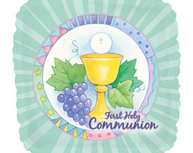 17" FIRST HOLY COMMUNION Balloon --  green square balloon