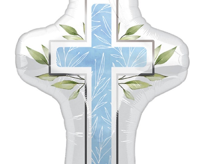 28" BLUE CROSS Balloon  - Communion - Baptism - Christening - 28" SUPERSHAPE mylar foil
