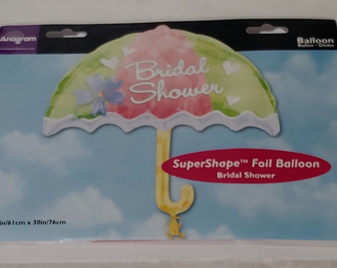 24" BRIDAL SHOWER Balloon --  Umbrella - Supershape - pastel Pink, Green, Blue, and White - mylar - foil
