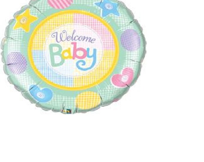 36" JUMBO Welcome Baby BALLOON - pastel colors and shapes - Mylar foil -