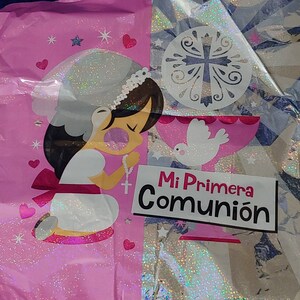 18&quot; SPANISH - My First Communion Balloon - Mi Primera Comunion - Girl Praying - Nina Orando Comunion - Mylar - Foil - square balloon