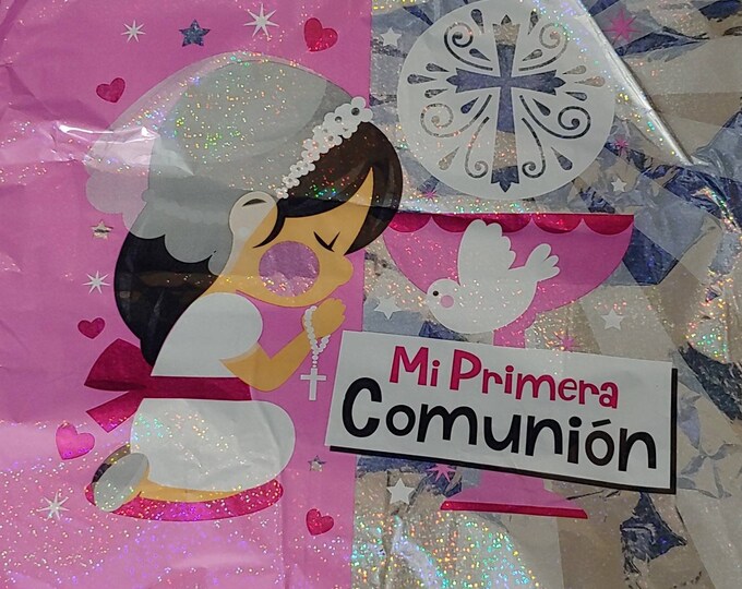 18" SPANISH - My First Communion Balloon - Mi Primera Comunion - Girl Praying - Nina Orando Comunion - Mylar - Foil - square balloon