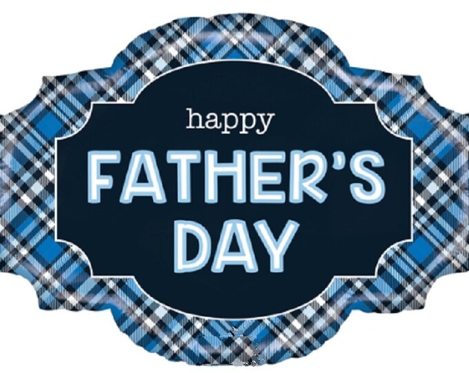 Jumbo 32"  HAPPY FATHER's DAY Balloon  - Plaid - Foil Shape -  mylar