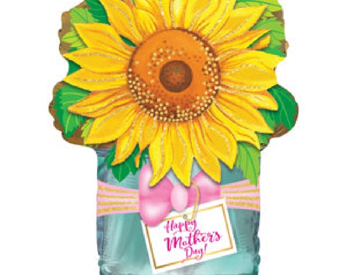 22"  HAPPY MOTHER's DAY Balloon  - Sunflower in a Jar -  mylar -  foil