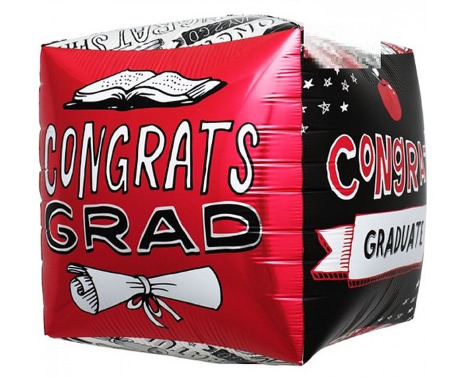 17" GRADUATION Balloon -- CUBE BALLOON - Congrats Grad - Smarty Pants - 3D - Mylar - foil