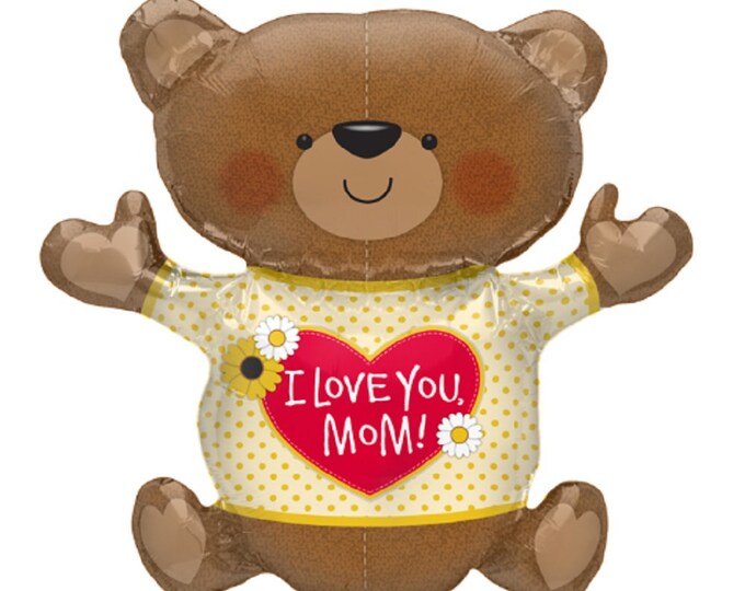 HUGE 43"  MOTHER's Day or VALENTINE's Day Balloon  - I Love You Mom - Teddy Bear -  mylar -  foil
