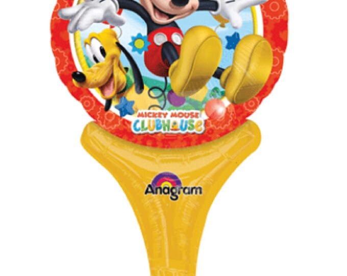 12" MICKEY MOUSE with PLUTO - Inflate-a-fun - handheld balloon -airfill only - inflatable - no helium required - clubhouse  - Disney