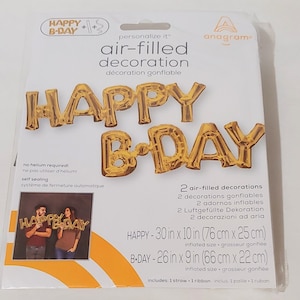 30&quot; HAPPY B-DAY Balloon - INFLATABLE - Airfill only - No Helium Required! - Table or Wall decoration - mylar - foil - Anagram