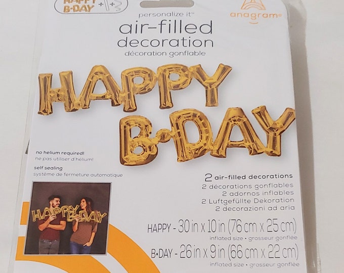 30" HAPPY B-DAY Balloon - INFLATABLE - Airfill only - No Helium Required! - Table or Wall decoration - mylar - foil - Anagram