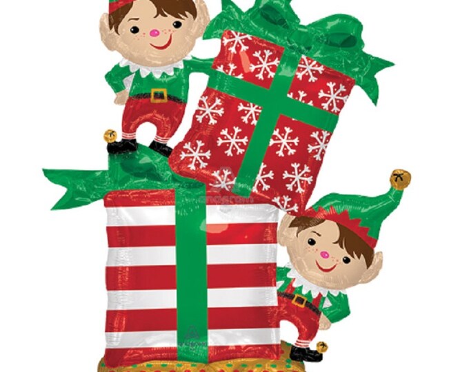 Huge 53" - OVER 4 Feet Tall - ELVES With Presents - Inflatable - standing balloon - No helium - air only - Floor Decor - centerpiece