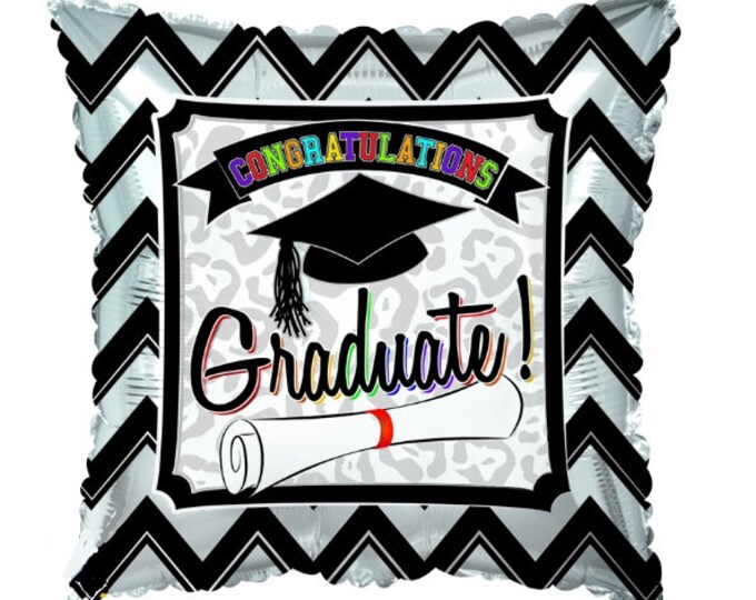 17" GRADUATION Balloon - CONGRATULATIONS GRADUATE - Chevron - Cap - Diploma - foil - mylar