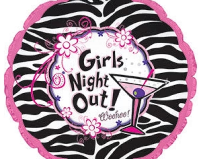 18" GIRLS NIGHT OUT - Woo Hoo - Bachelorette Party - Bridal Shower -  Wedding Balloon - zebra stripes - pinks blacks purple - foil - mylar