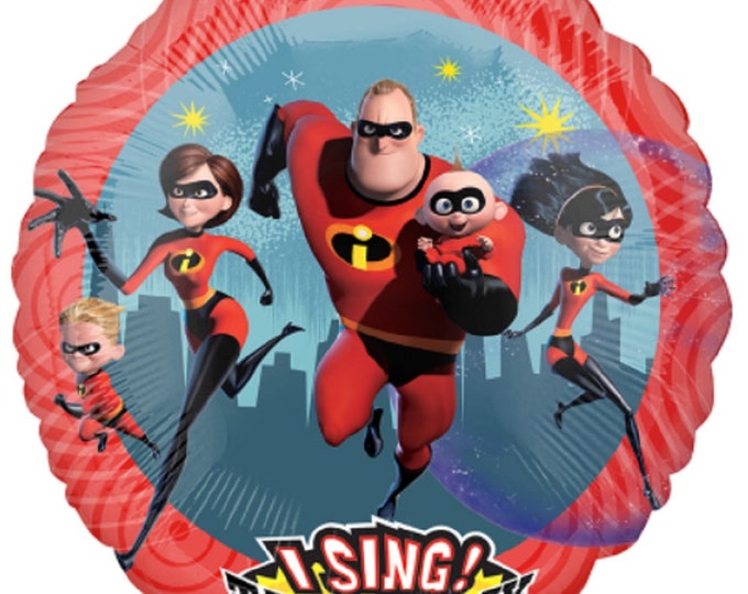 Jumbo 28" SINGING Balloon -- INCREDIBLES 2 -- sing a tune balloon -- plays "The Glory Days" (instrumental) -- mylar -- Disney Pixar