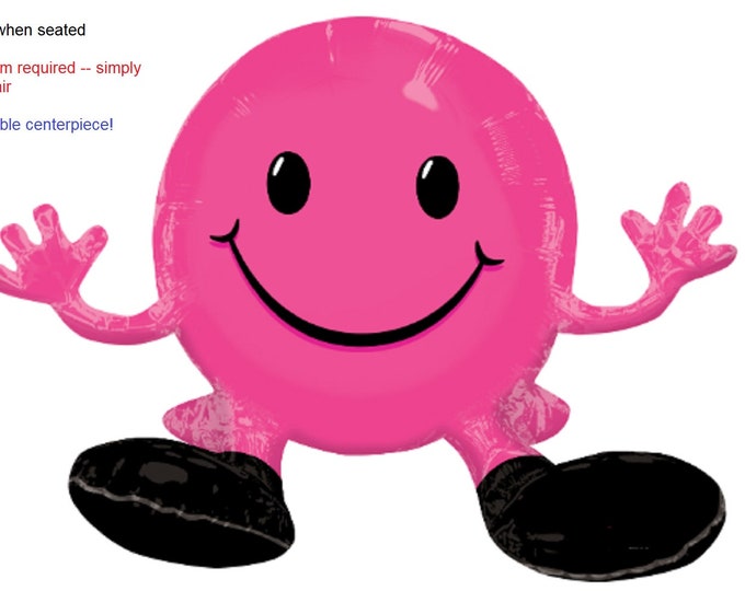 Pink SMILEY Face - 19" SITTING multi-Balloon - Inflatable Happy Face -Smile - Airfill only - NO Helium Required! - Centerpiece - Table scape