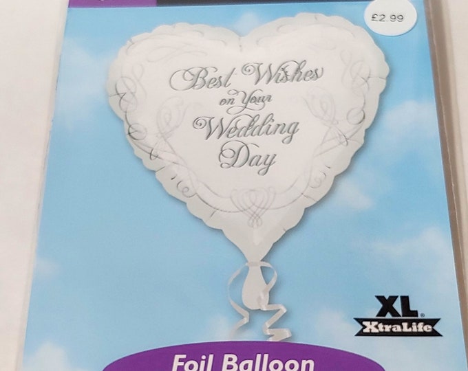 18" BEST WISHES on Your Wedding Day -  Wedding Balloon - white and silver - doves and swirls - heart shaped balloon - foil - mylar