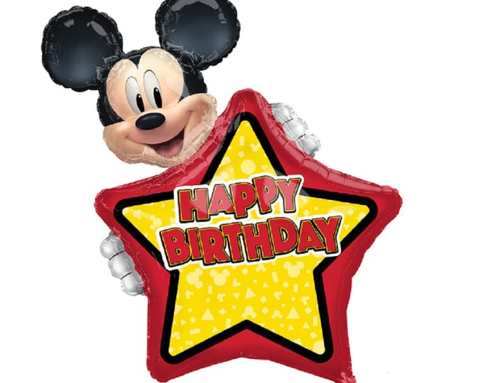 30" MICKEY Mouse Forever HAPPY BIRTHDAY Balloon - Personalize with included stickers! - Disney Junior - Extra Large Supershape - mylar -foil