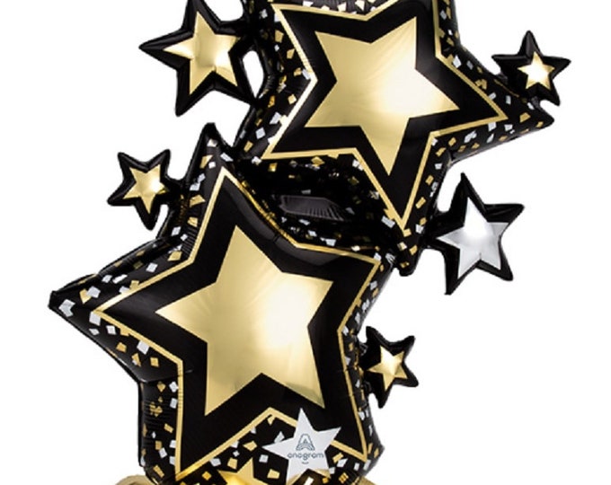 Huge 59" - Almost 5 FEET TALL - Black and GOLD  Star Cluster - Inflatable - standing balloon - No helium - air only - prom - new year - grad
