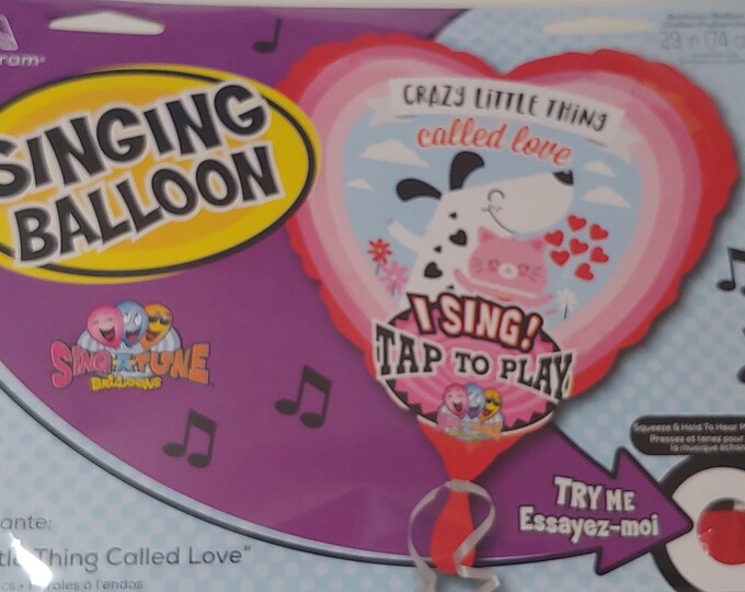 Jumbo 29" SINGING Balloon -- VALENTINE's Day -- HEART-- Cute Dog and Cat -- sings "Crazy Little Thing Called Love" -- mylar -- Love