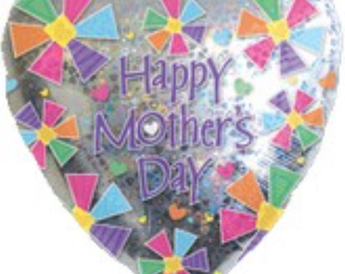 Jumbo 30"  HAPPY MOTHER's DAY Balloon  - Holographic heart-shaped balloon -  mylar -  foil