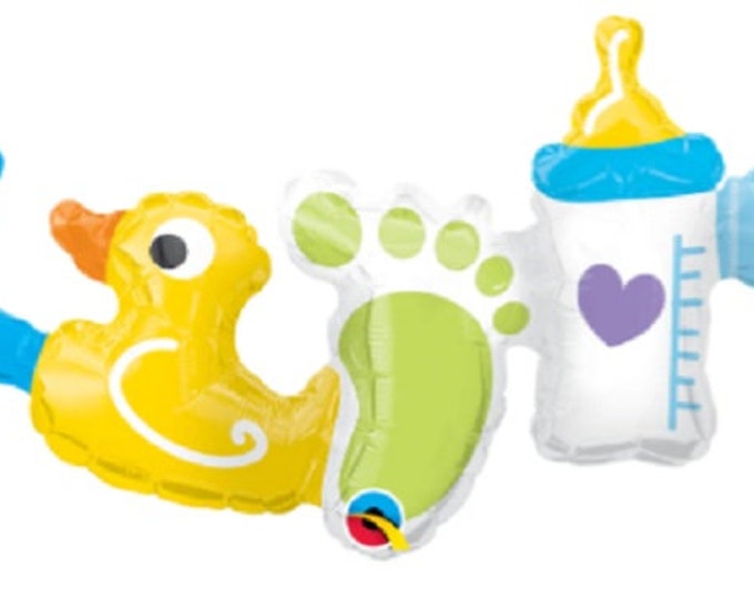 JUMBO 41" GARLAND BALLOON (2 pack) - Baby Boy Theme - Inflatable - No helium required! - air only - star ducky footprint bottle onesie