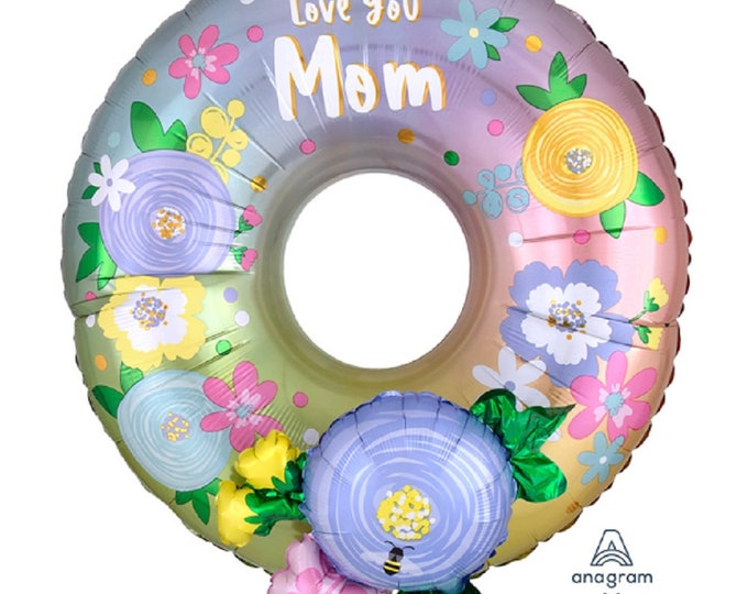 Jumbo 30"  LOVE YOU MOM Balloon  - Mother's Day - 3D effect  -  mylar -  foil