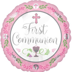 17&quot; FIRST COMMUNION Pink, white and silver Balloon -- foil