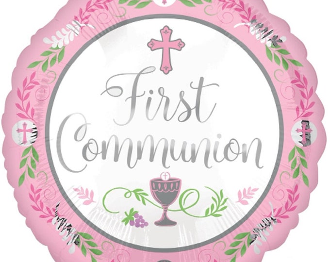 17" FIRST COMMUNION Pink, white and silver Balloon -- foil