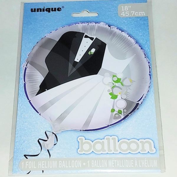 18" Wedding Balloon - black, white and silver - tuxedo and dress - foil - mylar