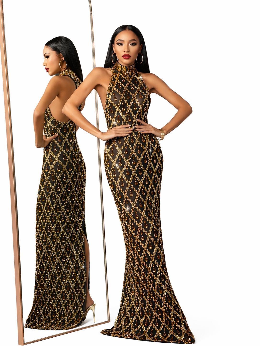Gold Sequin Bodycon Dress - Etsy Canada