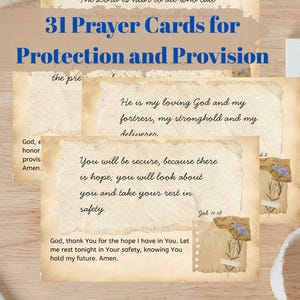 31 Tarjetas de Oración por Protección y Provisión: Tarjetas Bíblicas Imprimibles con Oraciones Diarias, Ánimo Basado en la Fe y Oraciones con Versículos Bíblicos