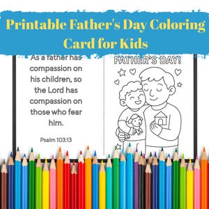 Druckbare Vatertags-Malkarte für Kinder – Bibelvers – Christliches DIY Geschenk für Papa
