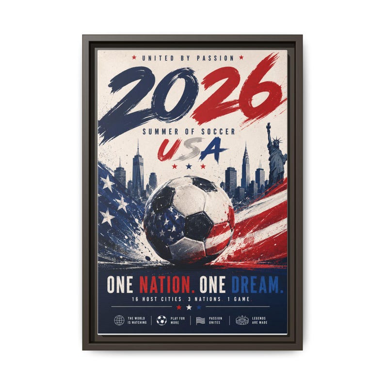 Póster de fútbol de EE. UU. 2026, lienzo mate, enmarcado / Una nación, un sueño imagen 6