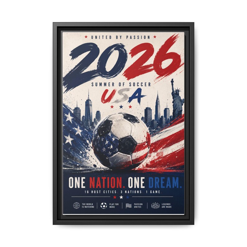 Póster de fútbol de EE. UU. 2026, lienzo mate, enmarcado / Una nación, un sueño imagen 16