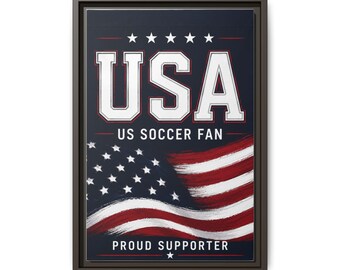 USA Flag Soccer Fan Matte Canvas Framed