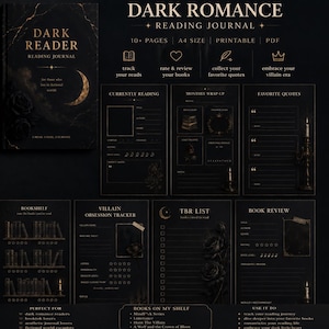 Puede incluir: Diario de lectura Dark Reader con una cubierta de m&aacute;rmol oscuro. El diario incluye p&aacute;ginas para realizar un seguimiento de lecturas, rese&ntilde;as y citas favoritas. Dise&ntilde;ado para lectores de romance oscuro y amantes de Booktok.
