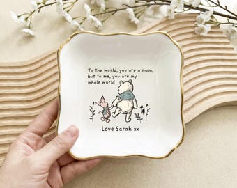 Personalized Ceramic Jewelry Dish, Winnie the Pooh Mom Keepsake Tray
